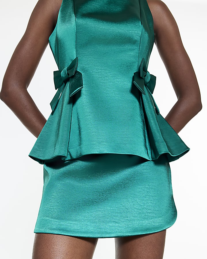 Green Satin Aline Mini Skirt