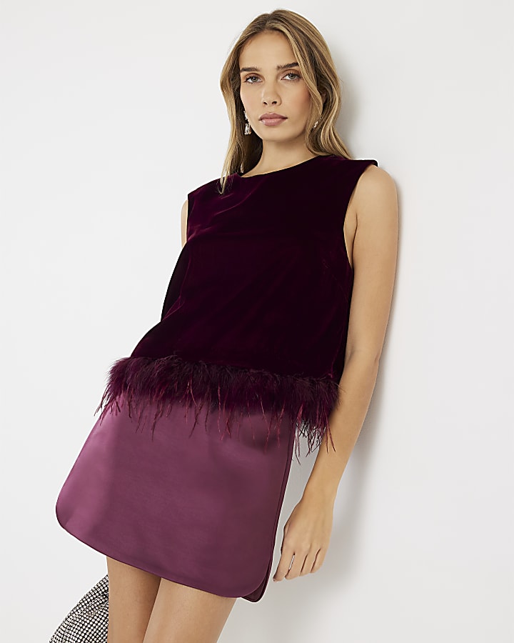 Red Satin A Line Mini Skirt