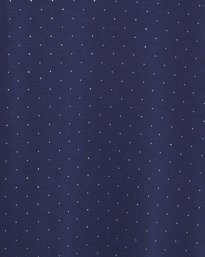 Navy Premium Short Sleeve Diamante T-shirt