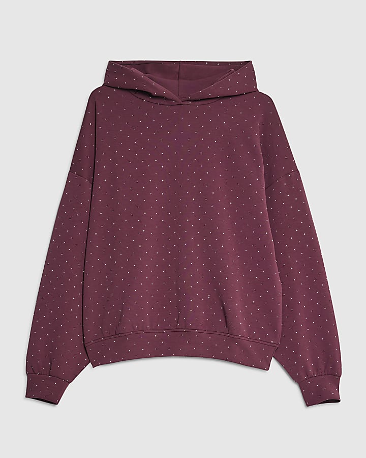 Red Neoprene Long Sleeve Diamante Hoodie