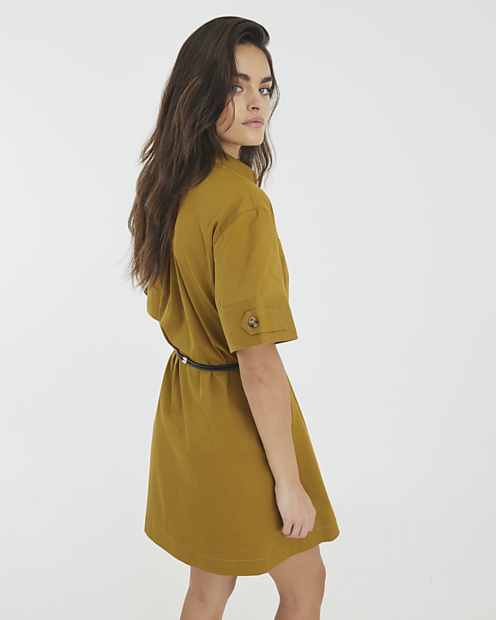 Yellow Utility Shirt Dress