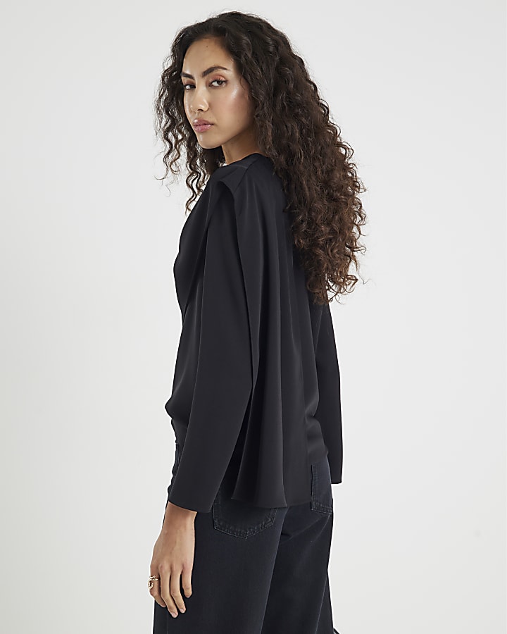 Black Cowl Neck Drape Blouse