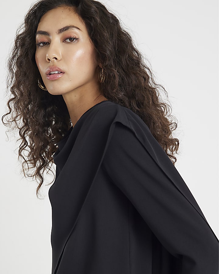 Black Cowl Neck Drape Blouse