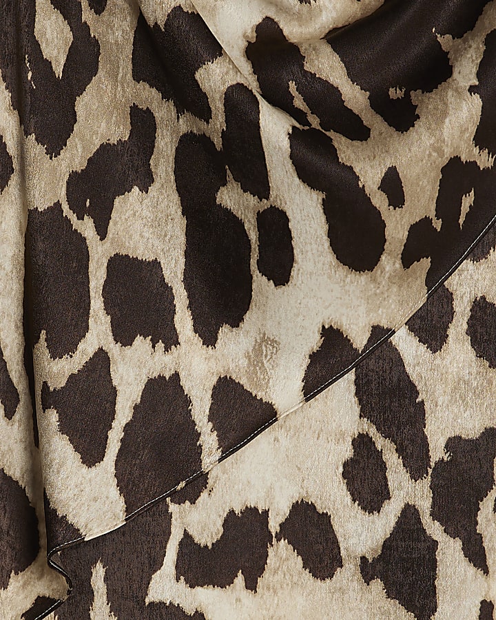 Brown Leopard Print Cowl Neck Drape Blouse