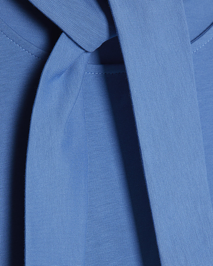 Blue Short Sleeve Scarf Neck T-shirt