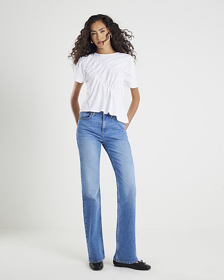 White Short Sleeve Ruched Front T-shirt