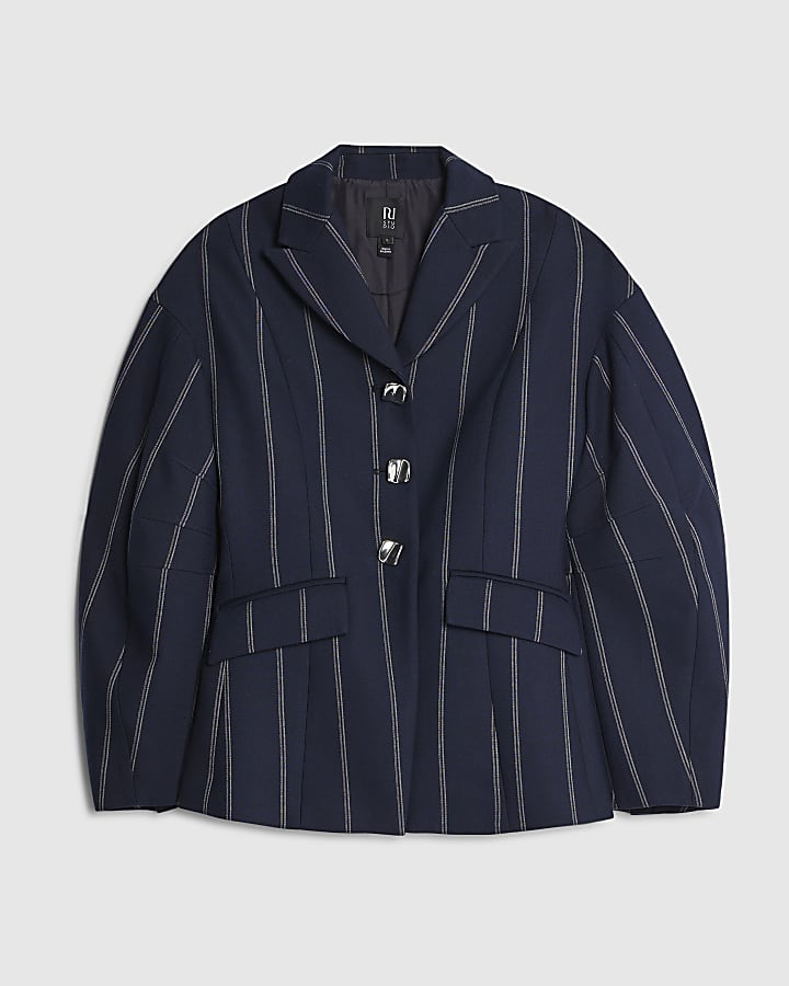 RI Studio Navy Cocoon Sleeve Stripe Blazer