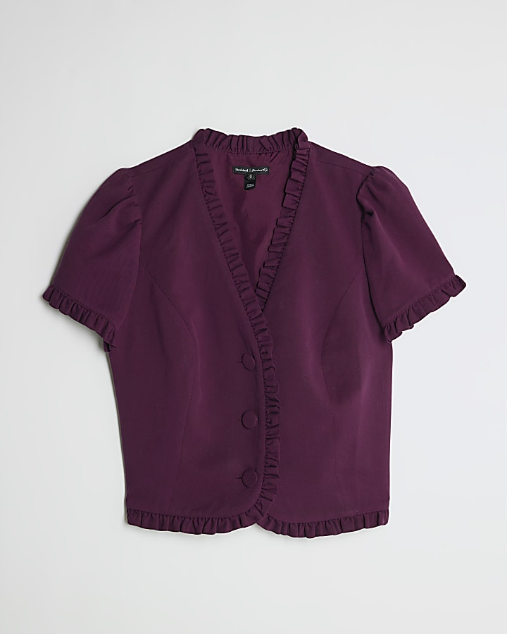 Red Frill Button Tailored Top