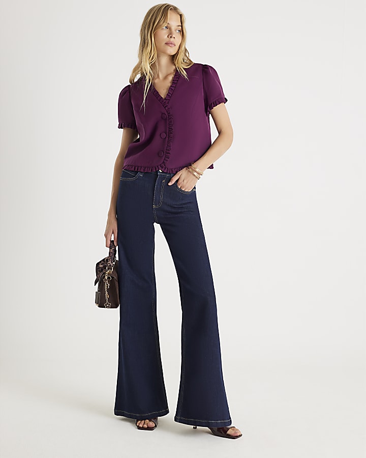 Red Frill Button Tailored Top