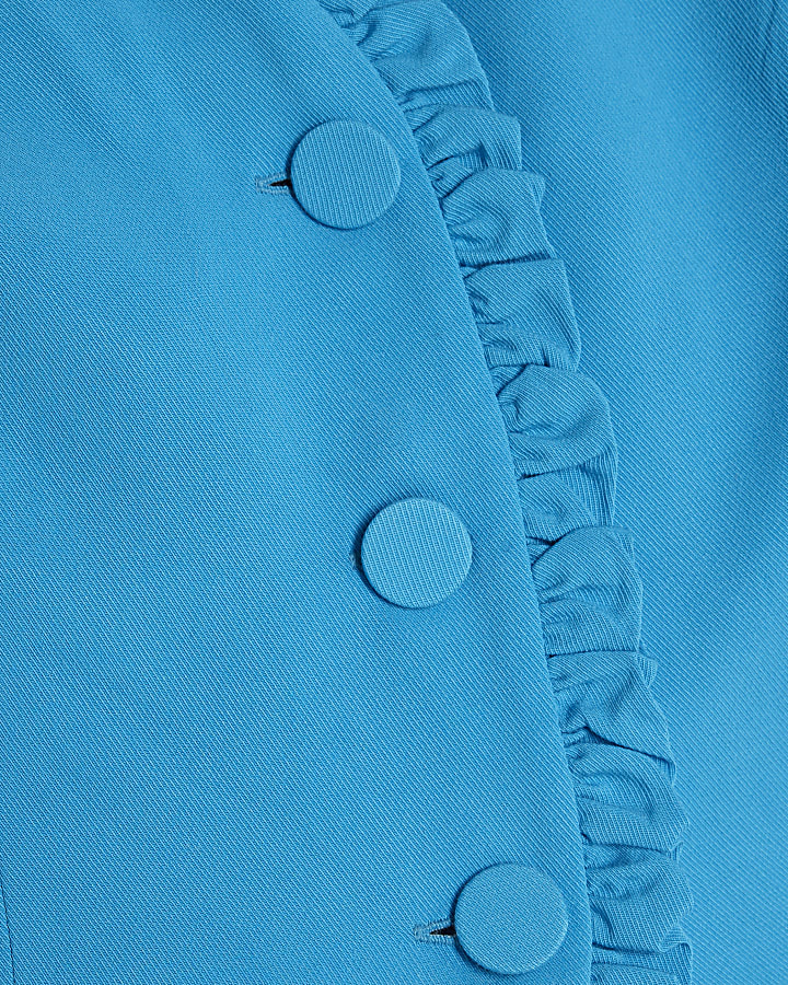 Blue Frill Button Tailored Top