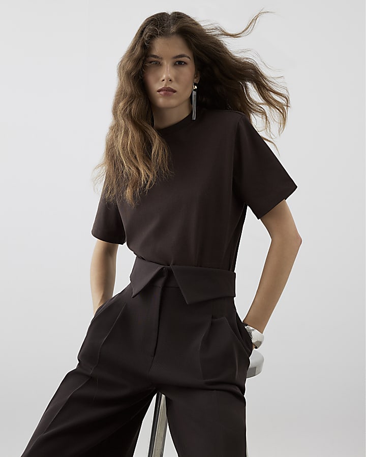 RI Studio Brown Shoulder Pad Bodysuit