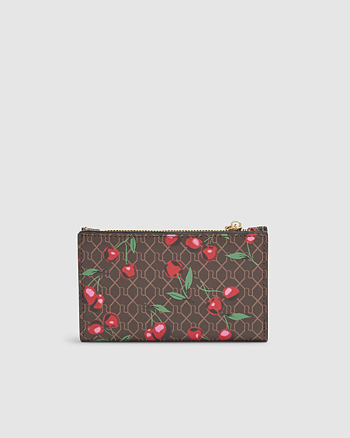 Brown Cherry Monogram Print Purse