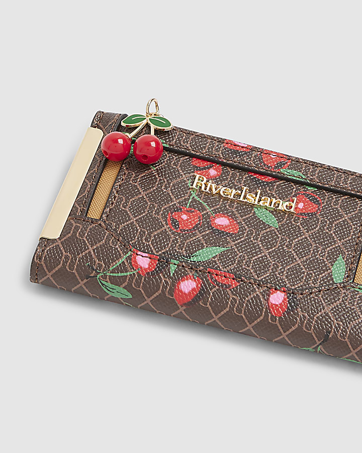 Brown Cherry Monogram Print Purse