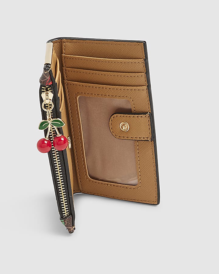 Brown Cherry Monogram Print Purse
