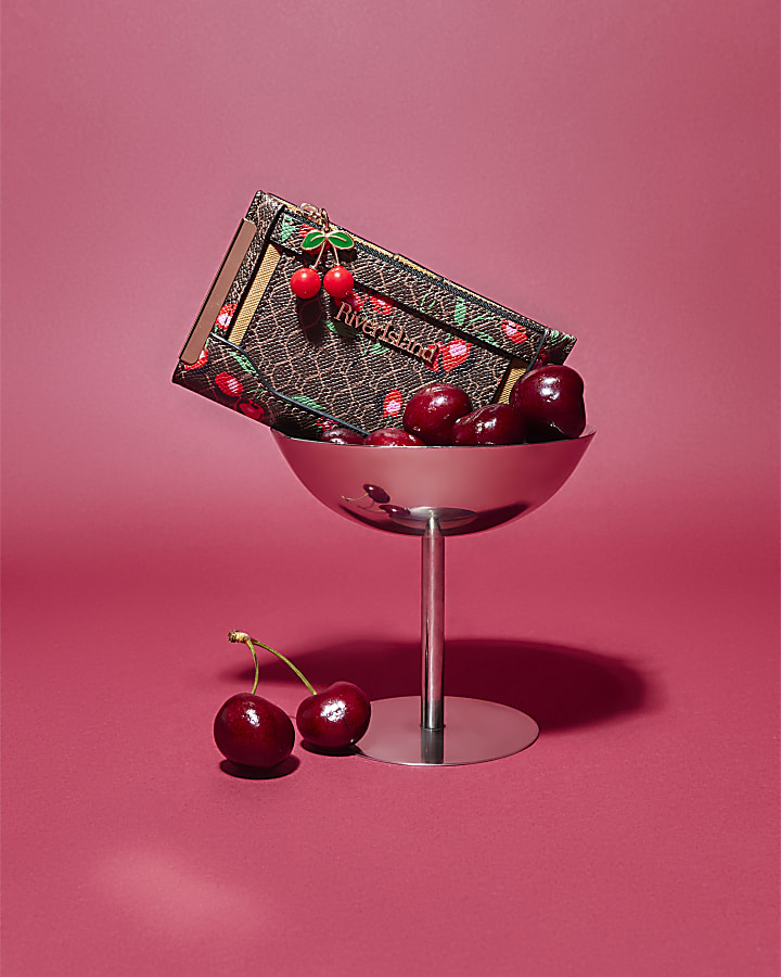 Brown Cherry Monogram Print Purse