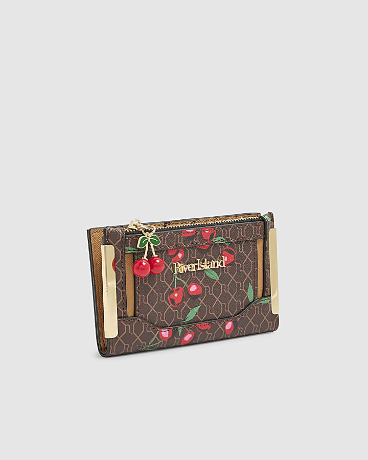 Brown Cherry Monogram Print Purse