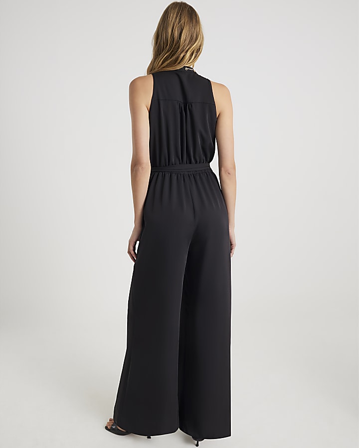 Black Chain Detail Wide Leg Jumpsuit