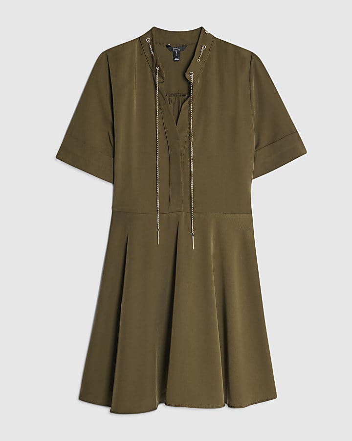 Khaki Chain Detail Skater Mini Dress