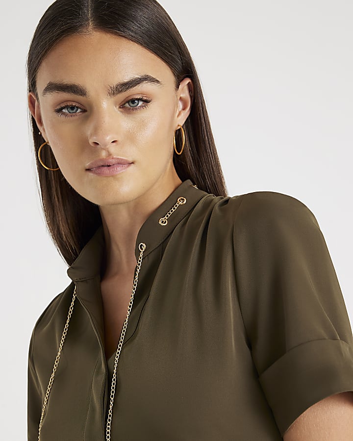 Khaki Chain Detail Skater Mini Dress