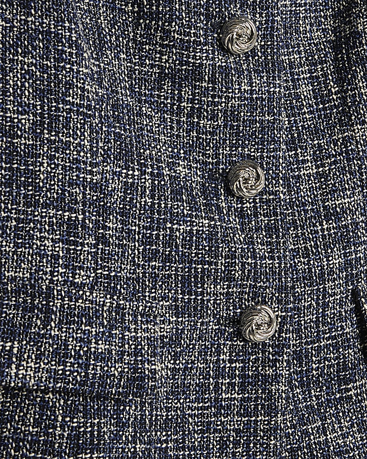 Navy Boucle High Neck Collared Waistcoat
