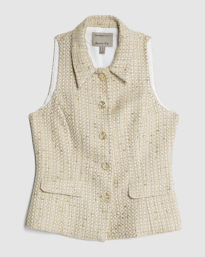 Gold Boucle High Neck Collared Waistcoat