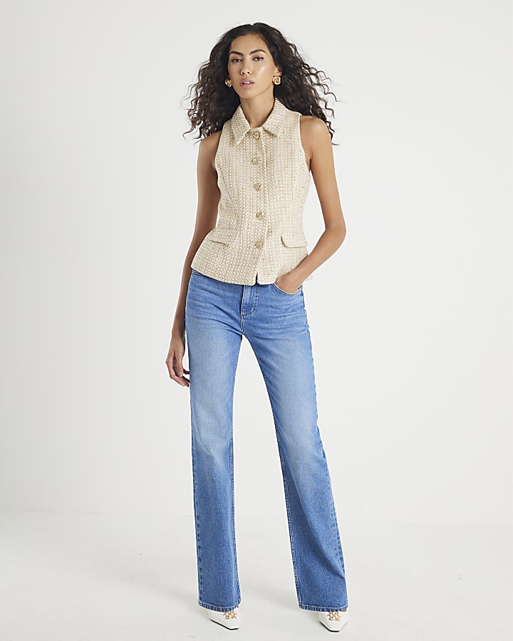 Gold Boucle High Neck Collared Waistcoat