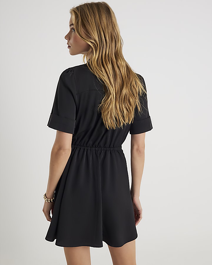 Black Chain Detail Mini Skater Dress