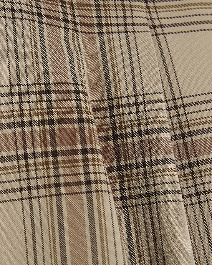 Beige Check Wide Leg Trousers