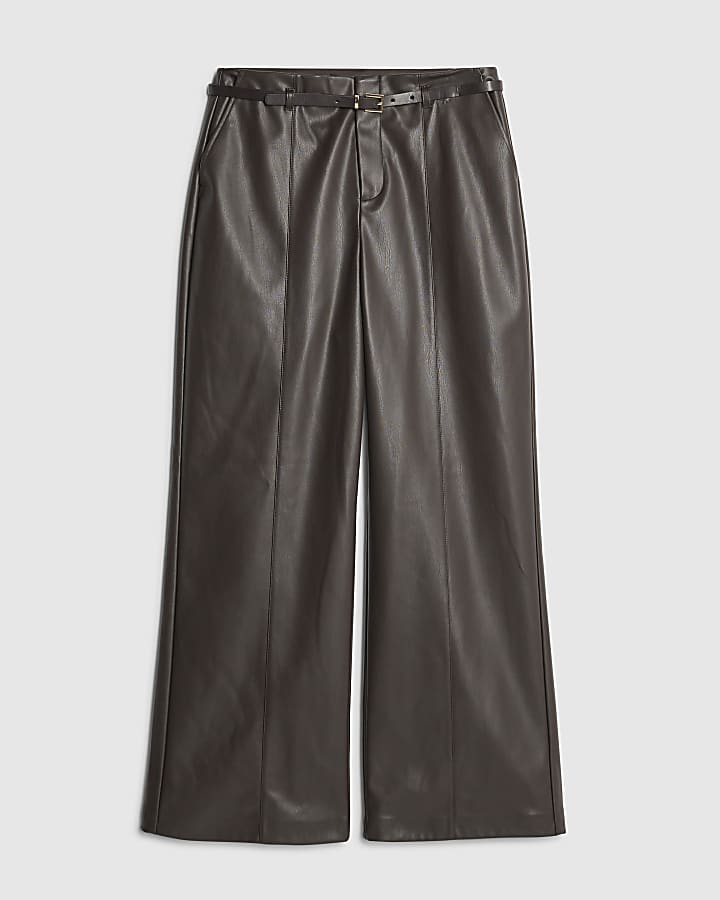 Petite Brown Belted Wide Leg Trousers