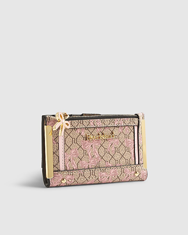 Beige Bow monogram Print Mini Purse