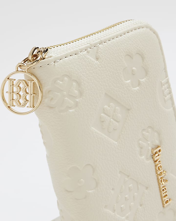 Cream Embossed Monogram Ziparound Purse