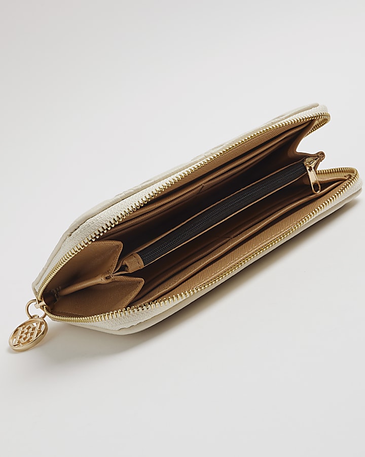 Cream Embossed Monogram Ziparound Purse