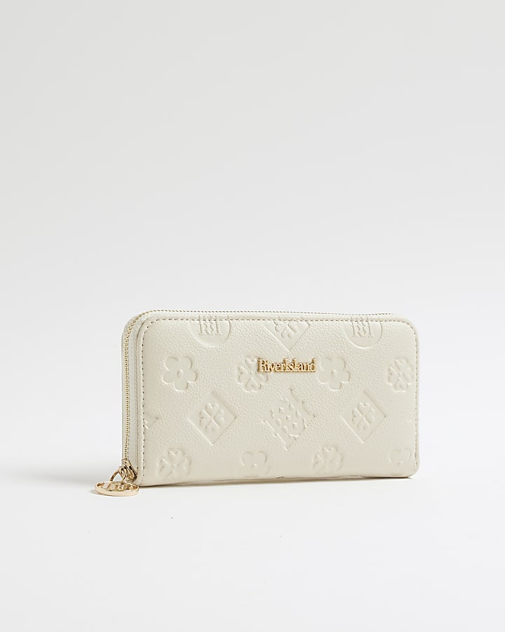 Cream Embossed Monogram Ziparound Purse