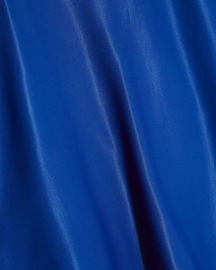 Blue Satin Long Batwing Sleeve Top