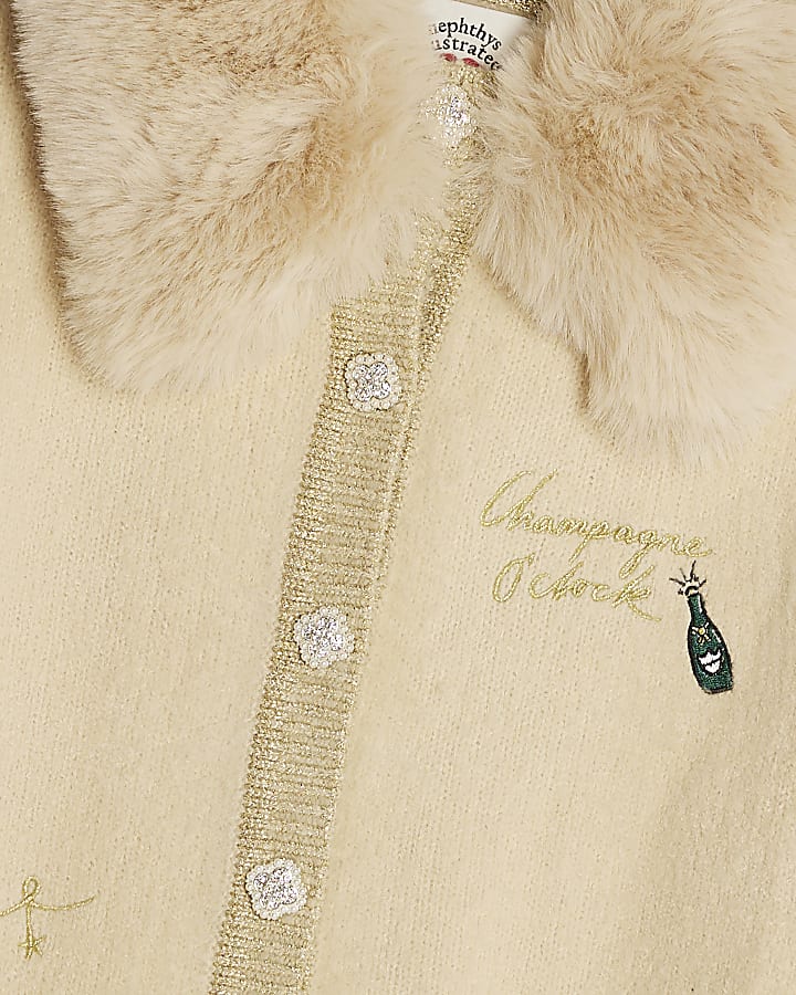 Nephthys Cream Faux Fur Collar Cardigan