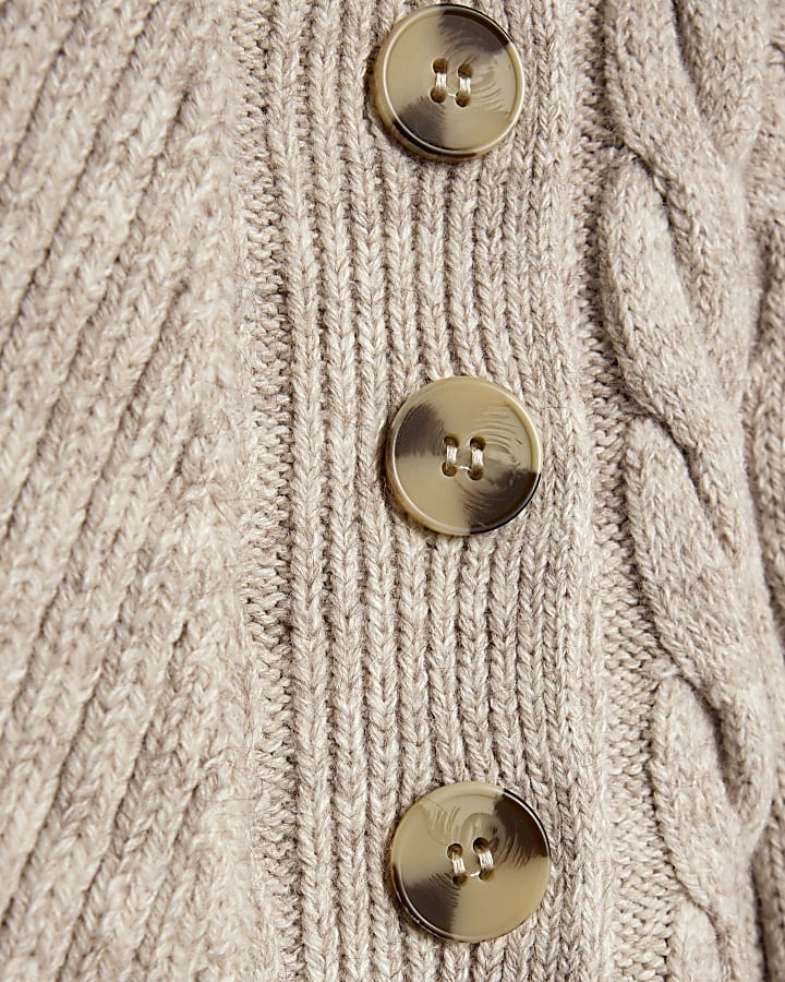 Beige Cable Knit Fold Over Jumper