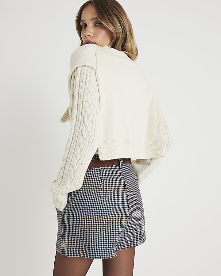 Cream Cable Knit Tie Neck Jumper