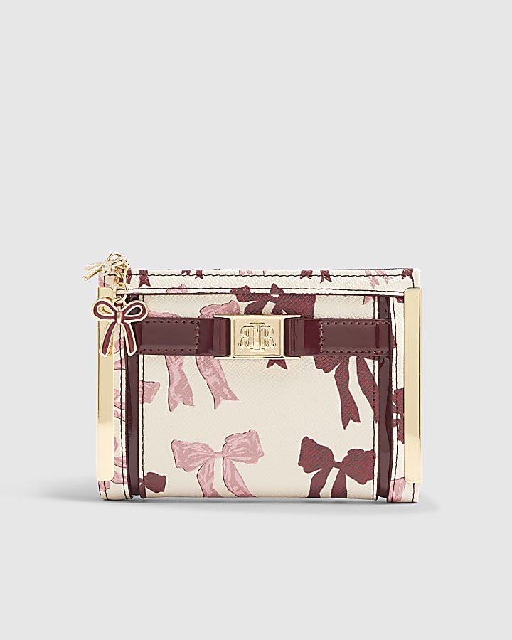Cream Bow Print Foldout Purse