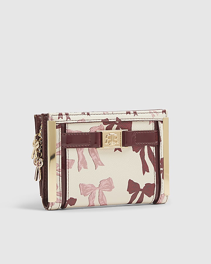 Cream Bow Print Foldout Purse