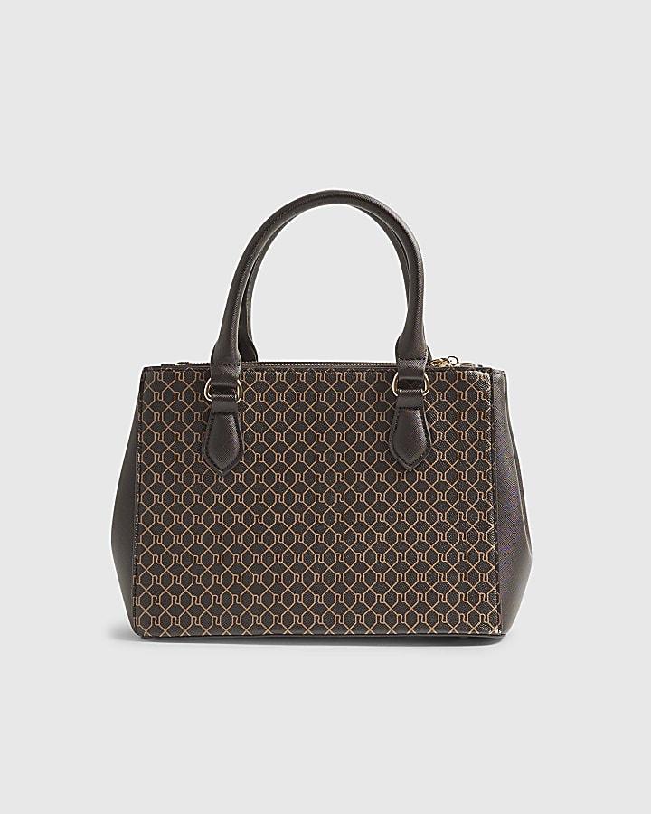 Brown RI Monogram Print Tote Bag