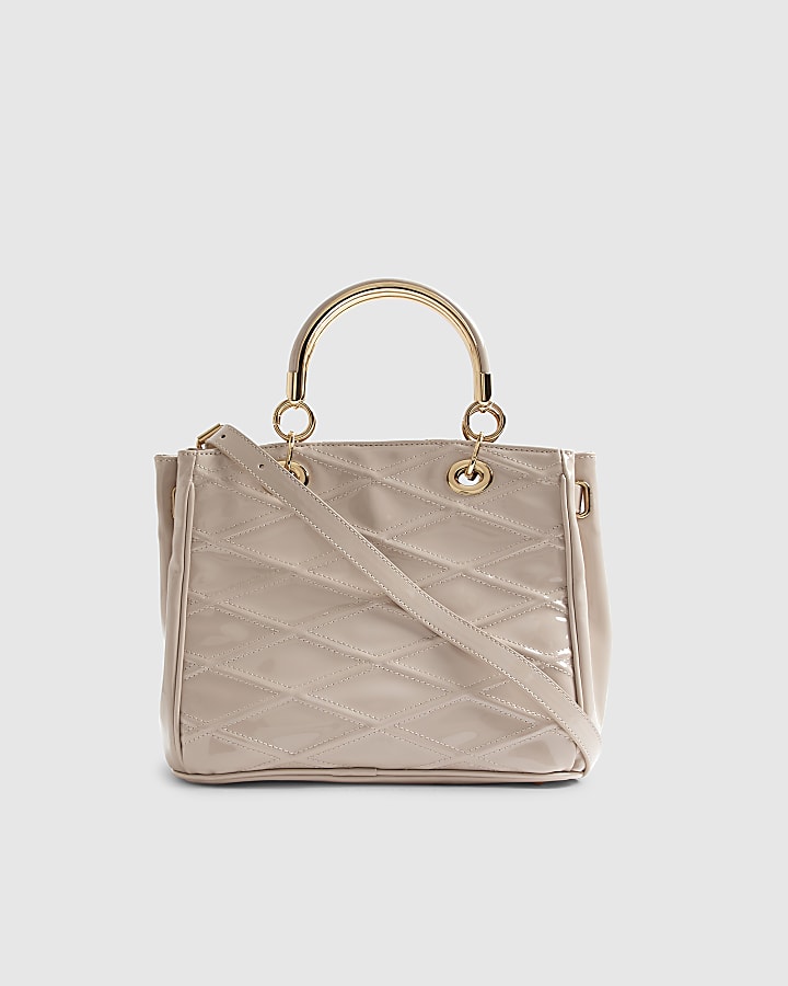 Cream Quilted Patent charm Tote bag