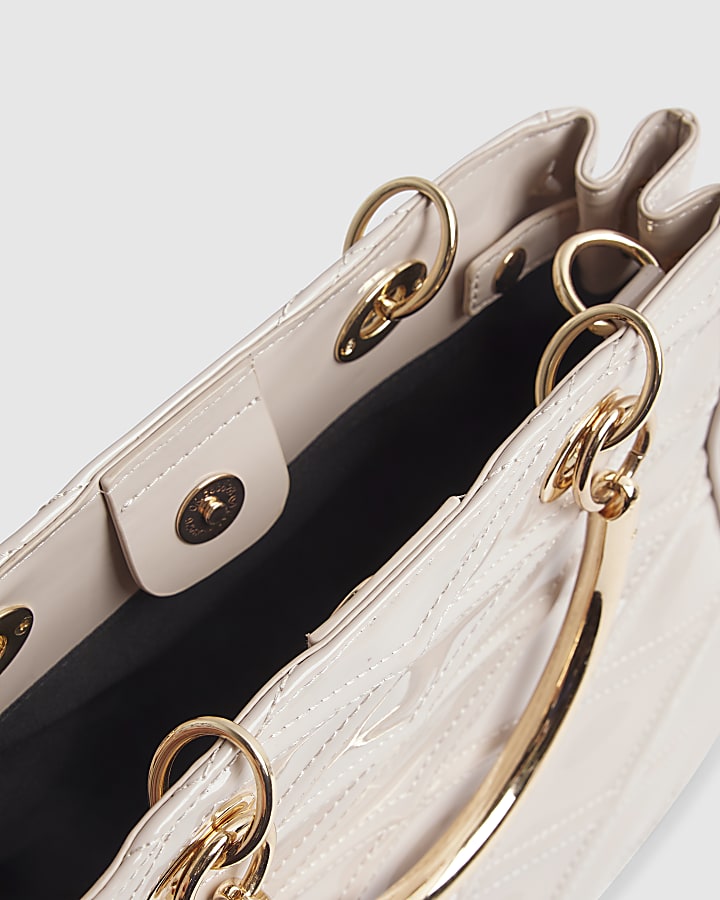 Cream Quilted Patent charm Tote bag