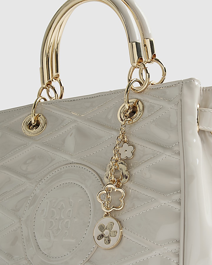Cream Quilted Patent charm Tote bag