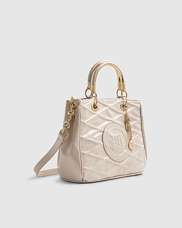 Cream Quilted Patent charm Tote bag
