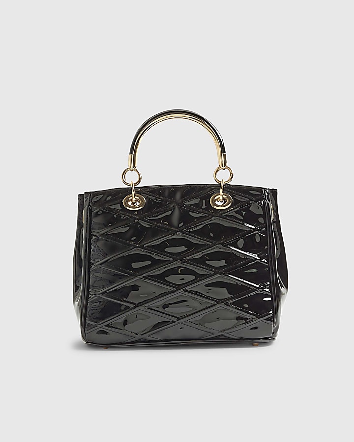 Black Quilted Patent Tote Bag