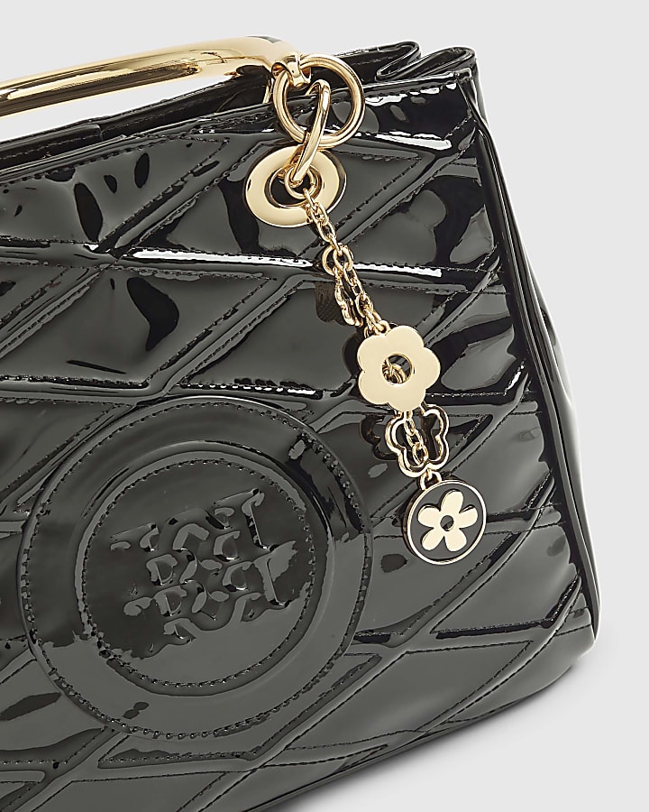Black Quilted Patent Tote Bag
