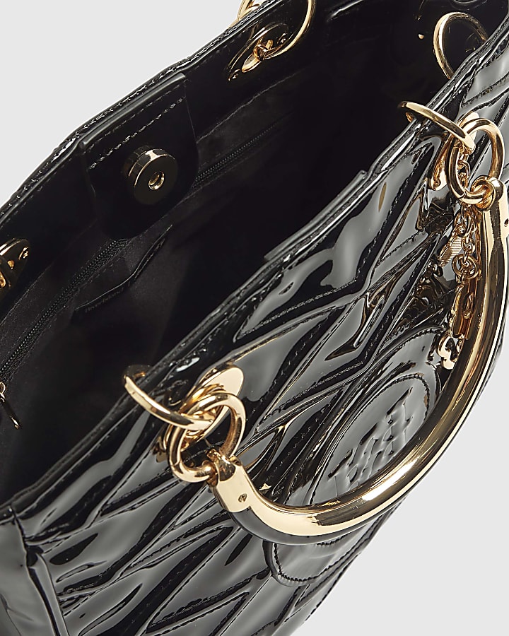 Black Quilted Patent Tote Bag