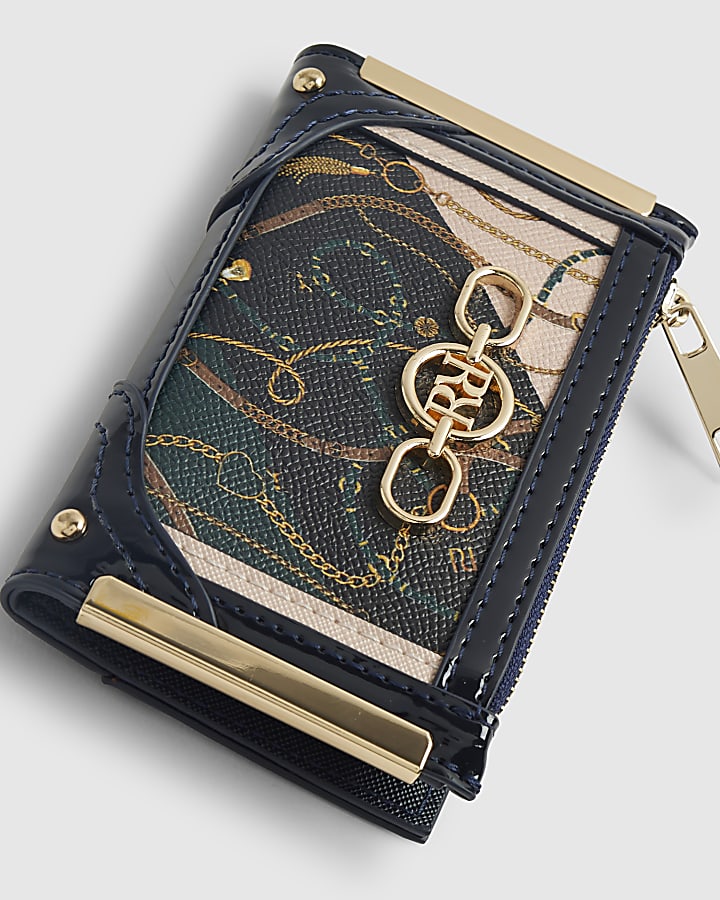 Navy Chain Print Snaffle Mini Cardholder