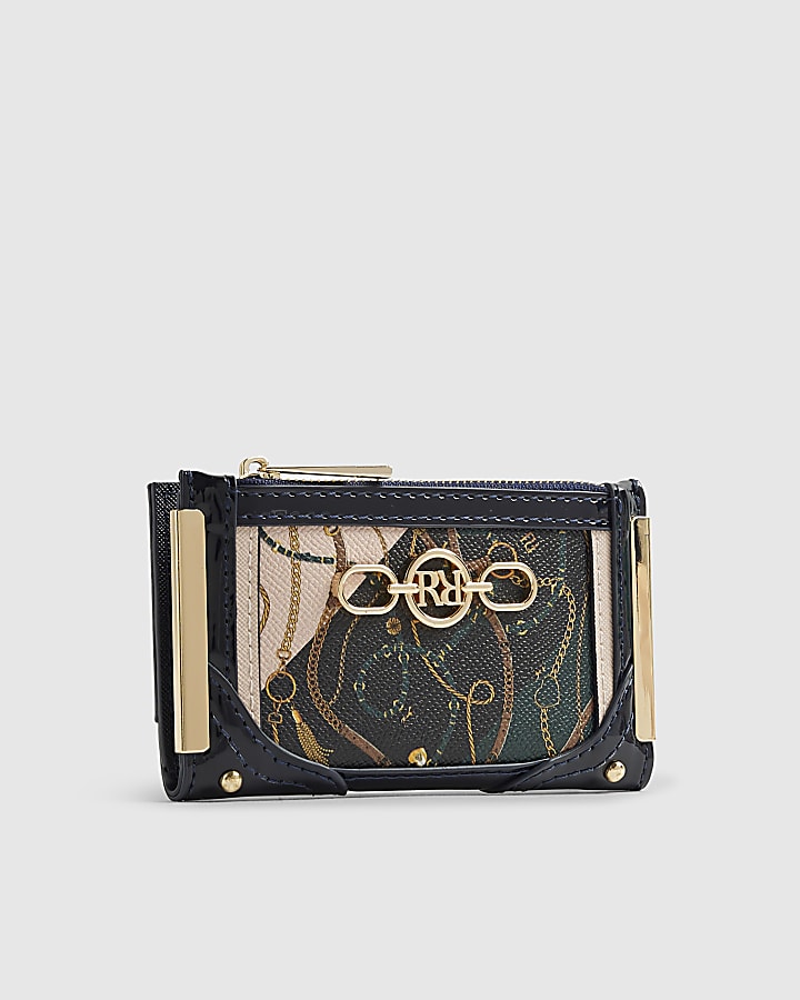 Navy Chain Print Snaffle Mini Cardholder
