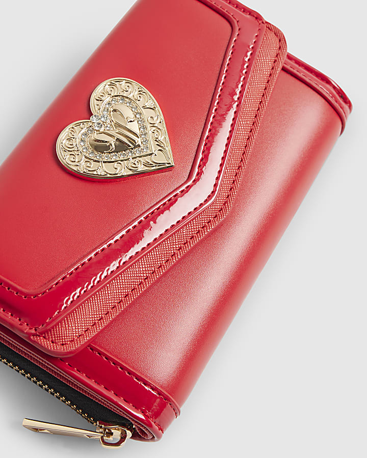 Red Heart Detail Panelled Purse